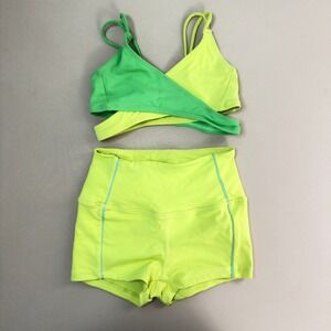 Honeycut Dance Set Child Medium CM 2-Tone Wrap Top Fit Shorts Neon Green SEW